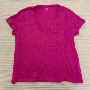 J.Crew, Hot Pink, Linen, V-Neck Tee Shirt